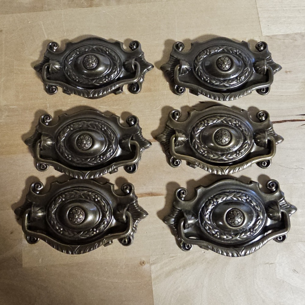 6x Antique Drawer Pull Handle Ornate Victorian Furniture Drop Pull 3 5/8"x 2"